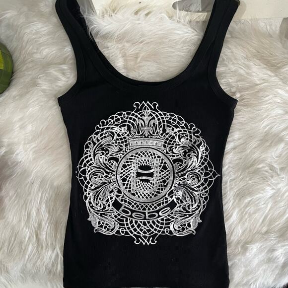 NEW Bebe Y2K Ribbed Bling Rhinestone Graphic Scoop Neck Tank Top S NWOT - Picture 3 of 12